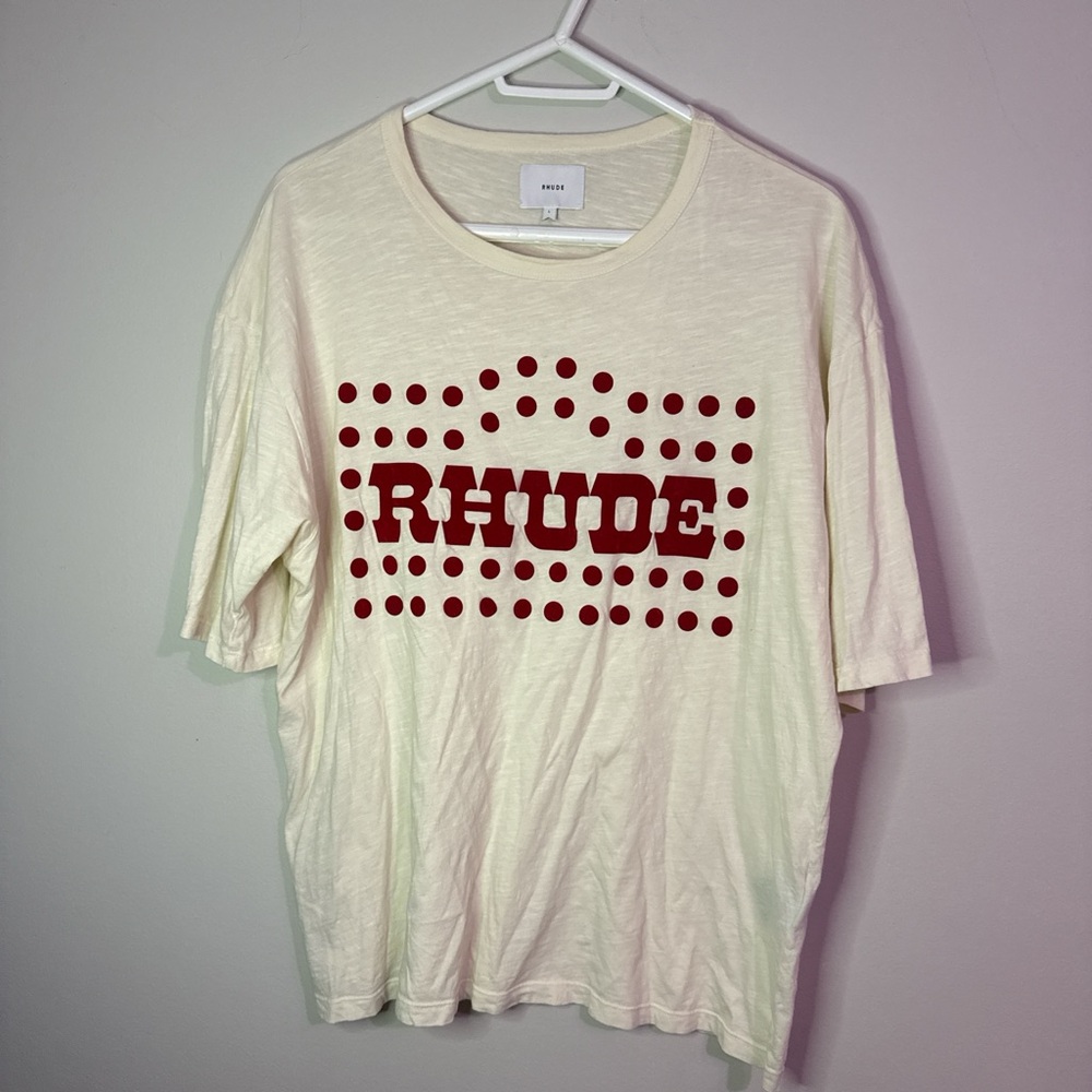 Rhude Cream T-Shirt with Red Logo